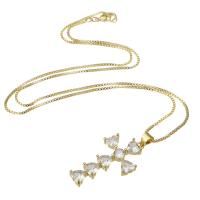 Cubic Zircon Micro Pave Brass Necklace Cross gold color plated micro pave cubic zirconia & for woman Length Approx 17.7 Inch Sold By PC