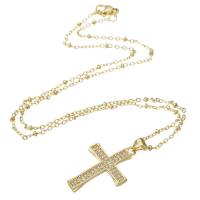 Cubic Zircon Micro Pave Brass Necklace Cross gold color plated micro pave cubic zirconia & for woman Length Approx 18 Inch Sold By PC