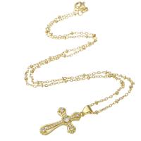 Cubic Zircon Micro Pave Brass Necklace Cross gold color plated micro pave cubic zirconia & for woman Length Approx 18 Inch Sold By PC