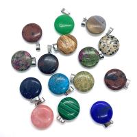 Gemstone Přívěsky Šperky, Přírodní kámen, Flat Round, různé materiály pro výběr & unisex, více barev na výběr, 20x24mm, Prodáno By PC