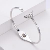 316 Stainless Steel Cuff Bangle, Donut, mode smykker & for kvinde & med rhinestone, flere farver til valg, 60x50mm, Solgt af PC