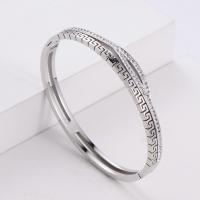 316 Stainless Steel Bangle, Donut, mode smykker & for kvinde & med rhinestone, flere farver til valg, 58x50x0.56mm, Solgt af PC