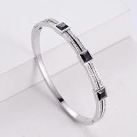 316 Stainless Steel Bangle, Donut, mode smykker & for kvinde & med rhinestone, flere farver til valg, 58x50mm, Solgt af PC