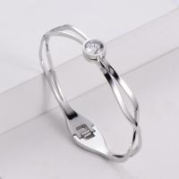 316 Stainless Steel Bangle, Donut, mode smykker & for kvinde & med rhinestone, flere farver til valg, 57x47mm, Solgt af PC