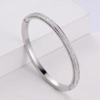 316 Stainless Steel Bangle, Donut, mode smykker & for kvinde & med rhinestone, flere farver til valg, 59x49x0.40mm, Solgt af PC