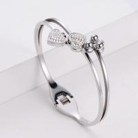 316 Stainless Steel Cuff Bangle, Donut, mode smykker & for kvinde & med rhinestone, flere farver til valg, 59x47mm, Solgt af PC