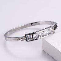 316 Stainless Steel Bangle, Donut, mode smykker & for kvinde & med rhinestone, flere farver til valg, 55x50mm, Solgt af PC