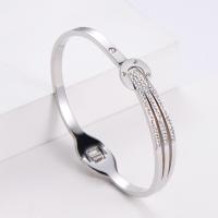 316 Stainless Steel Bangle, Donut, mode smykker & for kvinde & med rhinestone, flere farver til valg, 60x50mm, Solgt af PC