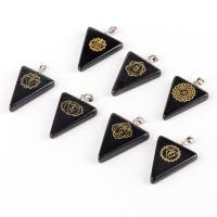 Natural Black Obsidian Pendants Triangle stoving varnish DIY black Sold By PC