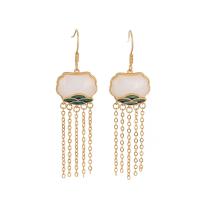 Fashion Fringe Boucles d'oreilles, alliage de zinc, avec pierre gemme, Placage de couleur d'or, Glaçure en émail peinte à la main & pour femme, 62mm, Vendu par paire