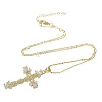 Cubic Zircon Micro Pave Brass Necklace Cross gold color plated micro pave cubic zirconia & for woman Length Approx 18 Inch Sold By PC