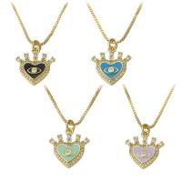 Cubic Zircon Micro Pave Brass Necklace Heart gold color plated micro pave cubic zirconia & for woman & enamel Length Approx 17.5 Inch Sold By PC