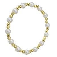 Messing Armband, met Plastic Pearl, gold plated, voor vrouw, wit, Lengte Ca 6.6 inch, Verkocht door PC