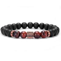 Gemstone Armbånd, Abrazine Stone, med Red Tiger Eye Stone & Messing, Runde, forgyldt, Unisex & anti-træthed & Micro Pave cubic zirconia, flere farver til valg, 8mm, Længde Ca. 7.48 inch, Solgt af PC