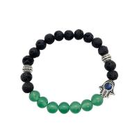 Gemstone Bracelets Lava with Gemstone & Zinc Alloy Round platinum color plated random style & Unisex mixed colors 8mm Length Approx 7.48 Inch Sold By PC