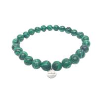 Malachite bracelet, avec alliage de zinc, Rond, Placage de couleur platine, unisexe, vert, 8mm, Longueur Environ 7.48 pouce, Vendu par PC