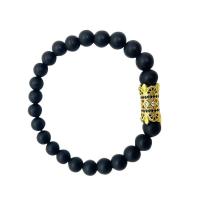 Black Stone Armbånd, med Messing, Runde, forgyldt, tilfældigt sendt & Unisex & Micro Pave cubic zirconia, blandede farver, 8mm, Længde Ca. 7.48 inch, Solgt af PC