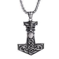 Nerūdijančio plieno papuošalai, karoliai, 304 Nerūdijantis plienas, Thor Hammer, Bižuterijos & unisex & įvairių stilių pasirinkimas, Originali spalva, 41x32mm, Ilgis 60 cm, Pardavė PC