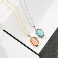 Collier Fashion, alliage de zinc, avec turquoise & Oeil de chat, avec 1.97inch chaînes de rallonge, Placage, bijoux de mode & avec médaillon photo & pour femme, protéger l'environnement, sans nickel, plomb et cadmium, 22x16mm, Longueur Environ 15.75 pouce, Vendu par PC