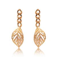 Boucles d'oreilles en alliage de zinc, avec zircon cubique, feuille, Placage de champagne d’or, bijoux de mode & pour femme, Champagne, protéger l'environnement, sans nickel, plomb et cadmium, 60x20mm, Vendu par paire