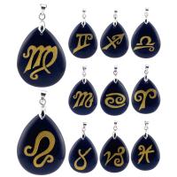 Natural Black Obsidian Pendants Teardrop stoving varnish Zodiac symbols jewelry & DIY & with constellation symbols black Sold By PC