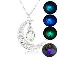 Collier Luminated, laiton, avec 1.96inch chaînes de rallonge, lune, Placage de couleur platine, chaîne ovale & pour femme & lumineux & creux, plus de couleurs à choisir, protéger l'environnement, sans nickel, plomb et cadmium, 32x35mm, Longueur Environ 17.7 pouce, Vendu par PC