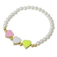 Plastic Pearl Armband, met Messing, gold plated, voor vrouw & glazuur, multi-gekleurde, Lengte Ca 7 inch, Verkocht door PC