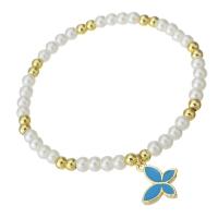 Perlas plásticas Pulsera, con metal, chapado en color dorado, para mujer & esmalte, Blanco, longitud aproximado 7 Inch, Vendido por UD