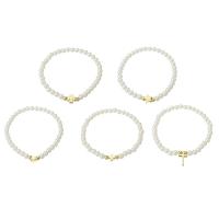 Messing Armband, met Plastic Pearl, gold plated, verschillende stijlen voor de keuze & voor vrouw, wit, Lengte Ca 6.8 inch, Verkocht door PC