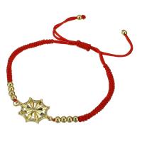 Cúbicos Circonia pulsera Latón Micro pavimenta, metal, con cordón poliéster, chapado en color dorado, Ajustable & micro arcilla de zirconia cúbica & para mujer, Rojo, longitud aproximado 11 Inch, Vendido por UD