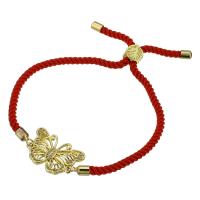 Messing armband met micro-paved kubieke zirconia's, met Textiel binnenwerk Cord, Vlinder, gold plated, Verstelbare & micro pave zirconia & voor vrouw, rood, Lengte Ca 9 inch, Verkocht door PC