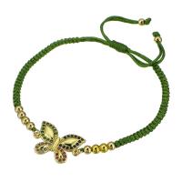 Cúbicos Circonia pulsera Latón Micro pavimenta, metal, con cordón poliéster, Mariposa, chapado en color dorado, Ajustable & micro arcilla de zirconia cúbica & para mujer, verde, longitud aproximado 11 Inch, Vendido por UD