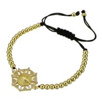 Messing armband met micro-paved kubieke zirconia's, met Textiel binnenwerk Cord, gold plated, Verstelbare & micro pave zirconia & voor vrouw, zwart, Lengte Ca 10 inch, Verkocht door PC