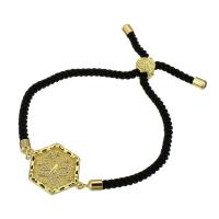 Messing armband met micro-paved kubieke zirconia's, met Textiel binnenwerk Cord, gold plated, Verstelbare & micro pave zirconia & voor vrouw, zwart, Lengte Ca 9 inch, Verkocht door PC