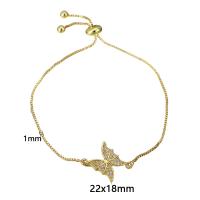 Terningformet Zirkon Micro Pave Messing armbånd, Butterfly, guldfarve belagt, Justerbar & Micro Pave cubic zirconia & for kvinde, Længde 10 inch, Solgt af PC