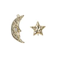 Componetes de Metal para Pendientes, Luna y estrella, chapado en color dorado, Bricolaje & micro arcilla de zirconia cúbica, dorado, libre de níquel, plomo & cadmio, 15x28mm,13x13mm, Vendido por Par