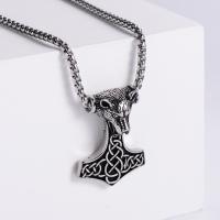 Roestvrij staal halskettingen, 304 roestvrij staal, Thor 's Hammer, mode sieraden & verschillende stijlen voor de keuze & voor de mens, oorspronkelijke kleur, 42x30mm, Lengte 60 cm, Verkocht door PC