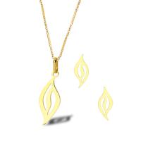 Titantium acciaio set di gioielli fashion, Orecchino a bottone & Collana, with 1.97inch extender chain, Foglia, Placcato oro 18K, 2 pezzi & gioielli di moda & per la donna, dorato, 40*14mm,23*10mm, Lunghezza Appross. 17.72 pollice, Venduto da set