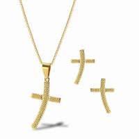 Titantium acciaio set di gioielli fashion, Orecchino a bottone & Collana, Placcato oro 18K, 2 pezzi & gioielli di moda & per la donna, dorato, 34*19mm,20*13mm, Lunghezza Appross. 19.69 pollice, Venduto da set