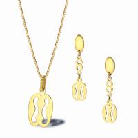 Titantium acciaio set di gioielli fashion, Orecchino a bottone & Collana, with 1.97inch extender chain, Placcato oro 18K, 2 pezzi & gioielli di moda & per la donna, dorato, 30*16mm,42*9mm, Lunghezza Appross. 17.72 pollice, Venduto da set