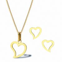 Titantium acciaio set di gioielli fashion, Orecchino a bottone & Collana, Cuore, Placcato oro 18K, 2 pezzi & gioielli di moda & per la donna, dorato, 21*20mm,15*14mm, Lunghezza Appross. 19.69 pollice, Venduto da set