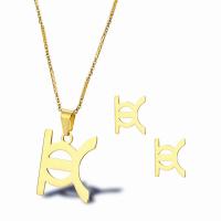 Titantium acciaio set di gioielli fashion, Orecchino a bottone & Collana, with 1.97inch extender chain, Placcato oro 18K, 2 pezzi & gioielli di moda & per la donna, dorato, 34*22mm,10*9mm, Lunghezza Appross. 17.72 pollice, Venduto da set