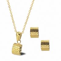 Partículas de aço Conjunto de Jóias, Brinco de garanhão & colar, with 1.97inch extender chain, 18K banhado a ouro, 2 peças & joias de moda & para mulher, dourado, 18*7mm,9*7mm, comprimento Aprox 17.72 inchaltura, vendido por Defina