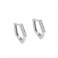 925 Sterling Silver Huggie Hoop Earring, Patrún Geoiméadrach, plátáilte, do bhean & le rhinestone & log, dathanna níos mó le haghaidh rogha, 12.80x11.70x1.90mm, Díolta De réir Péire