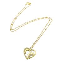 Cubic Zircon Micro Pave Brass Necklace Heart gold color plated micro pave cubic zirconia & for woman & hollow Length Approx 18 Inch Sold By PC