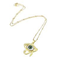 Kubieke Zirkoon Micro Pave Brass Ketting, Messing, met Plastic, oog, gold plated, voor vrouw & hol, 29x29mm, Lengte Ca 17.5 inch, Verkocht door PC