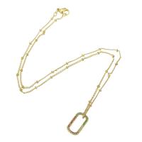 Circón cúbico Micro pavimentar collar de cobre amarillo, metal, Rectángular, chapado en color dorado, micro arcilla de zirconia cúbica & para mujer & hueco, 9x16mm, longitud aproximado 17.5 Inch, Vendido por UD