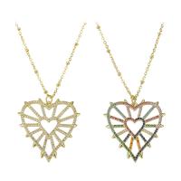 Cubic Zircon Micro Pave Brass Necklace Heart gold color plated micro pave cubic zirconia & for woman & hollow Length Approx 18 Inch Sold By PC