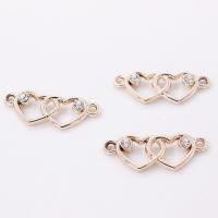 Forbindelse til zinklegering, Zinc Alloy, Heart, forgyldt, med rhinestone, rosa guld farve, 27x10x12mm, Solgt af PC