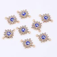 Zinc Alloy Connector plated DIY & evil eye pattern & enamel & with rhinestone & 1/1 loop nickel lead & cadmium free Sold By PC